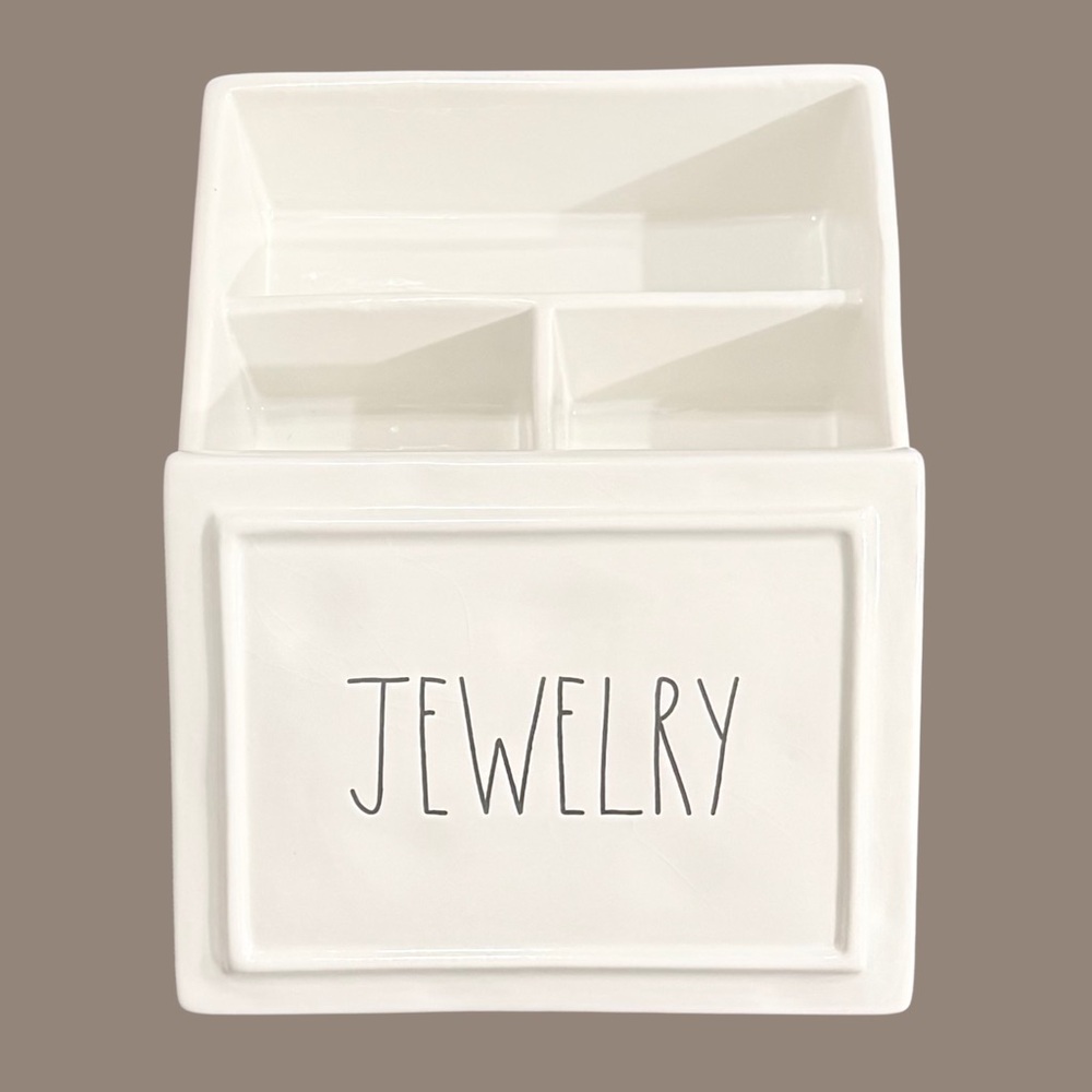 Rae Dunn Jewelry Ceramic Trinket Box with Lid Divided Organizer White - Picture 3 of 9